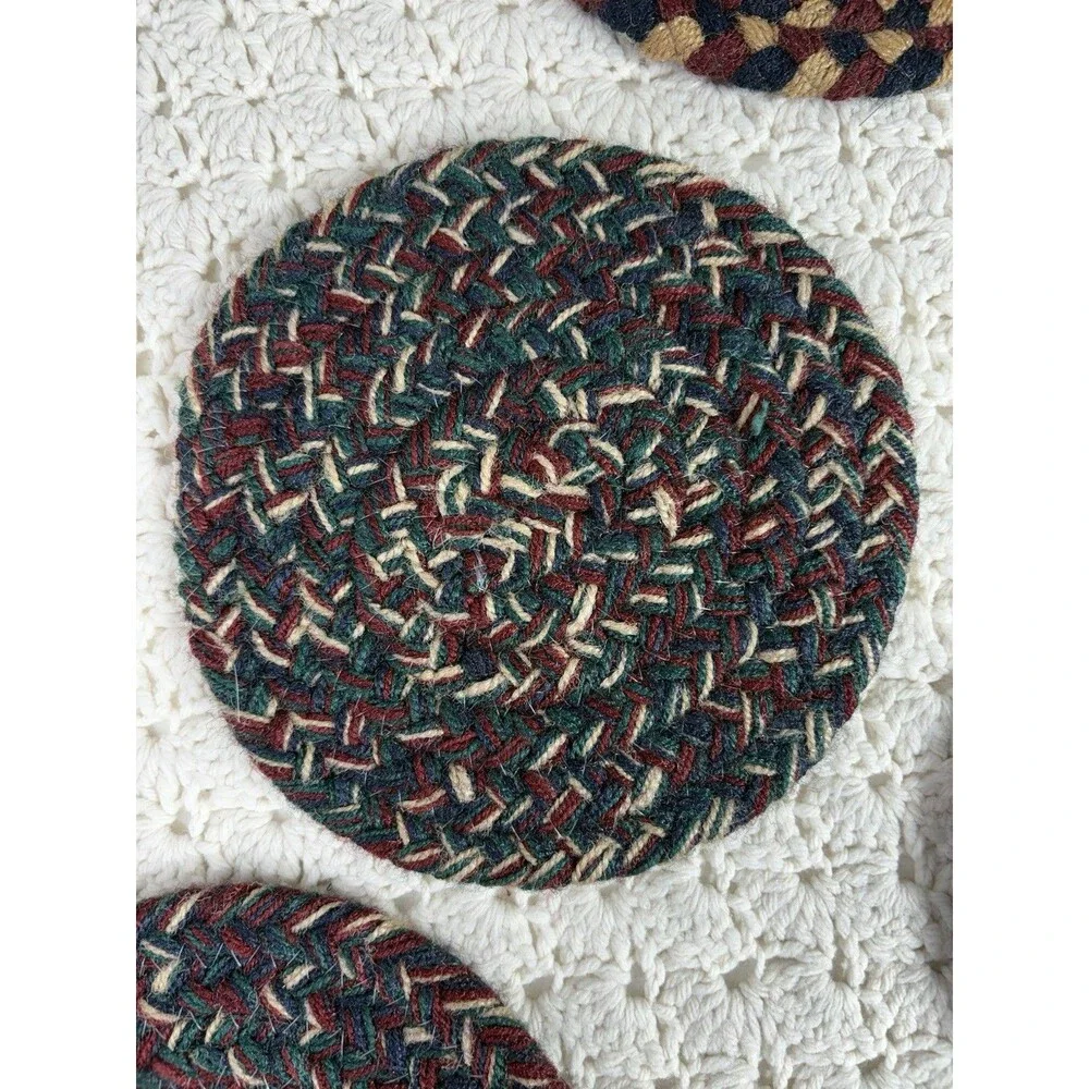 Vtg Braided Wool Trivets 7” Round Primitive Rag Rug Cottagecore Farmhouse NEW
